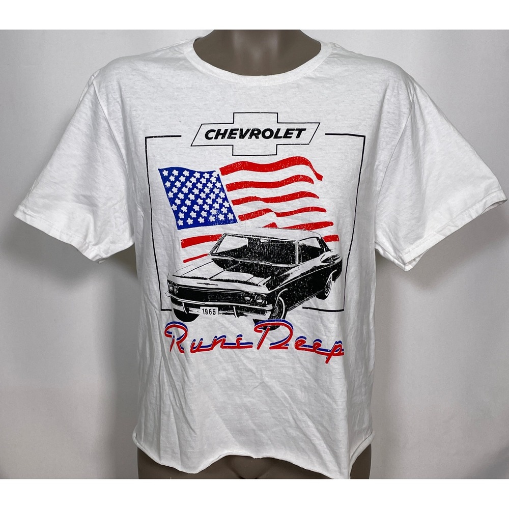 Chevrolet Runs Deep 1965 Car Chemistry American Flag White T-Shirt Men's MEDIUM